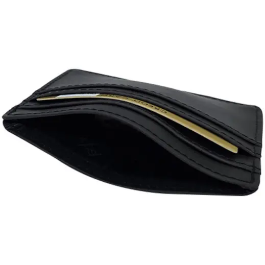 Dakota Genuine Leather Card Holder Black Open